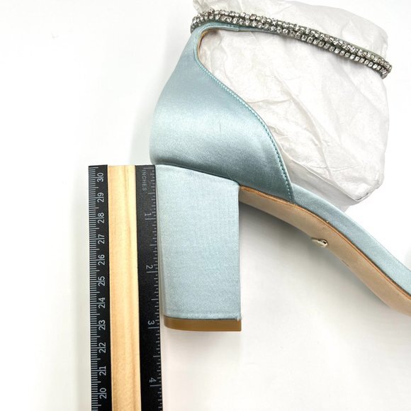 Badgley Mischka Size 9 Light Mist Blue Satin Jeweled Dress Sandals Heels Shoes - Picture 14 of 14